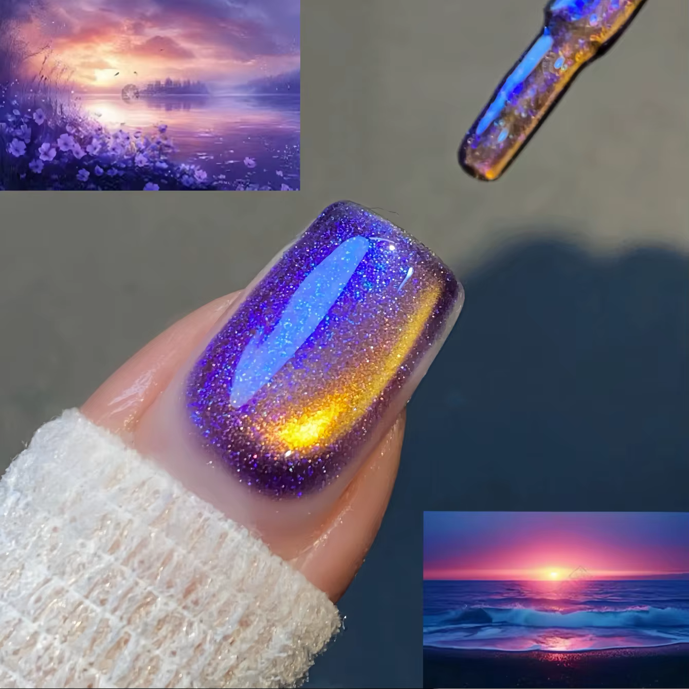 Vernis à ongles gel effet œil de chat MIANEL Orion Nebula, scintillant, cristal, bleu, violet, or, c