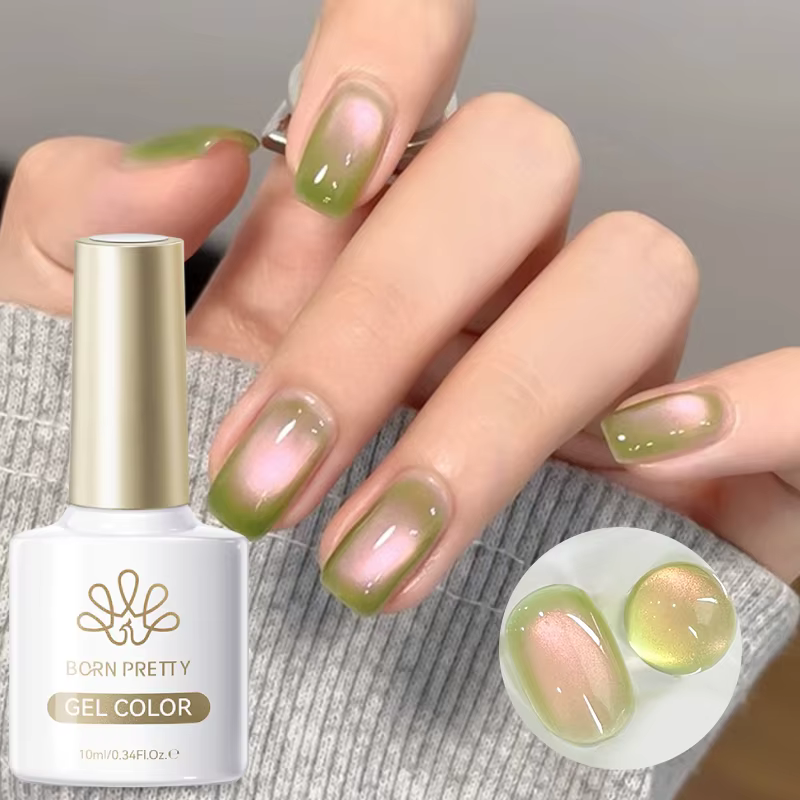 BORN PRETTY 10ml goyave couleur rose clair chat Gel magnétique scintillant vert perle de verre tremp