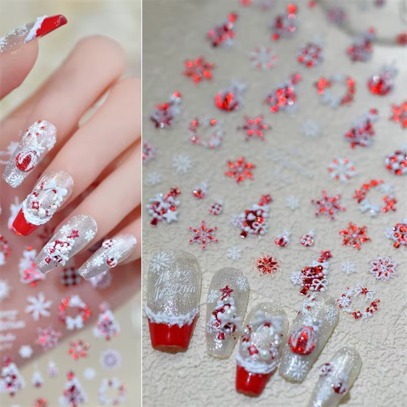 Ruban de noël doux, flocon de neige vif, arbre de pin, Appliques pour Nail Art, autocollants à Motif