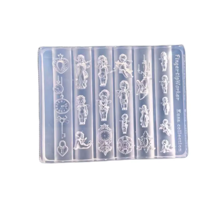 Moule à ongles 3D en Silicone, horloge ange, serrure en forme de cœur, modèles d'ongles, décorations