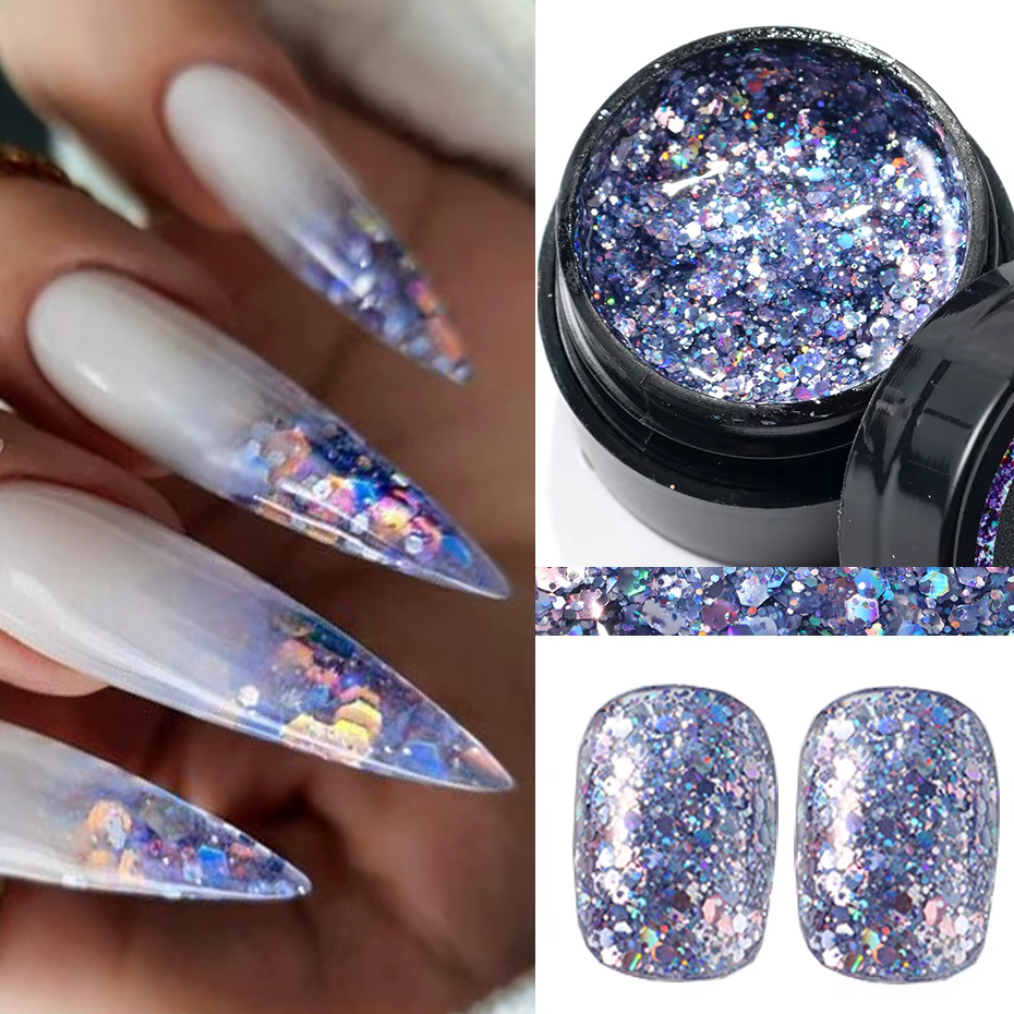 Vernis à ongles réfléchissant à paillettes Champagne or, Gel UV scintillant pour ongles, paillettes 