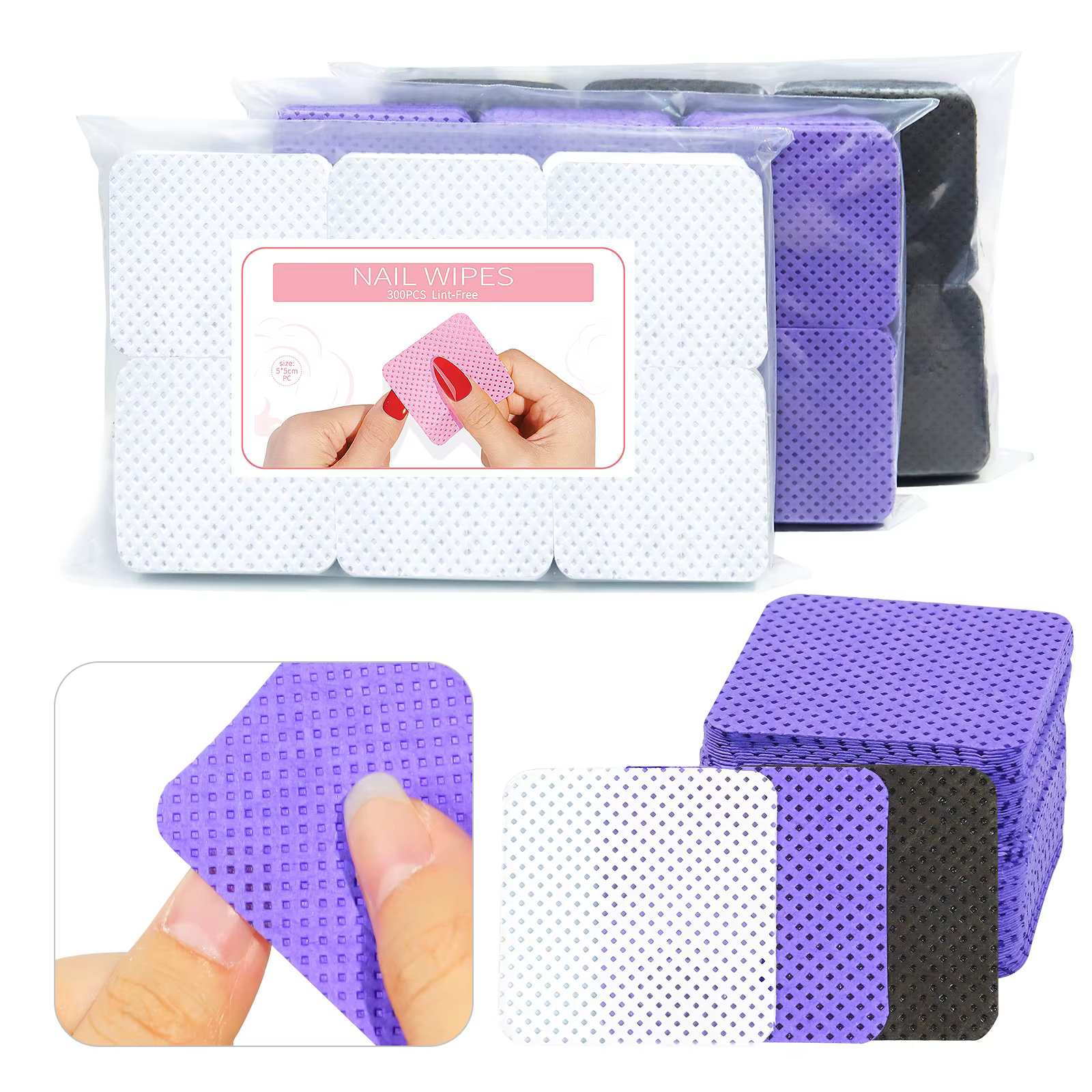 Dissolvant de vernis à ongles non pelucheux, serviettes colorées en coton, tampons en papier, nettoy