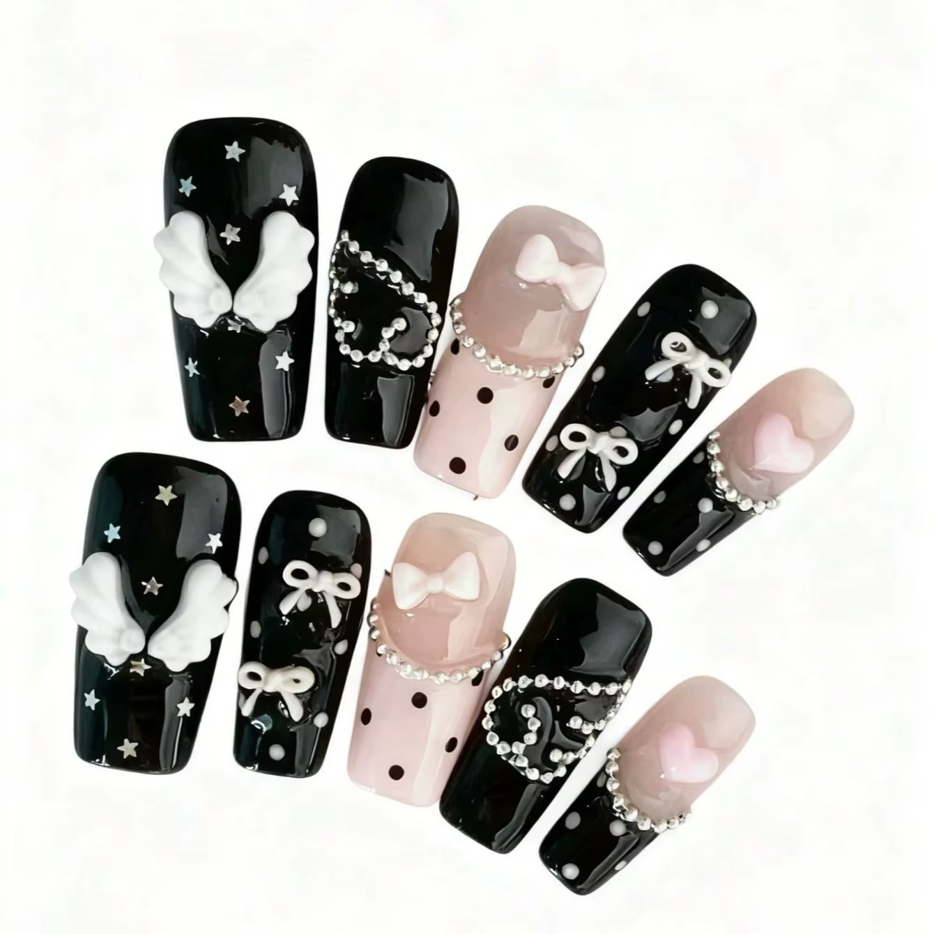 10 pièces de faux ongles en forme de cercueil pressés à la main, magnifiques faux ongles gothiques à