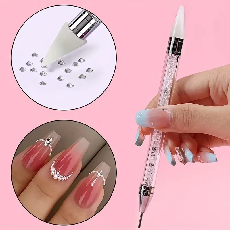 Brosse à ongles pour manucure, stylo à Double tête, stylo à pointe de peinture à points, cueilleur d