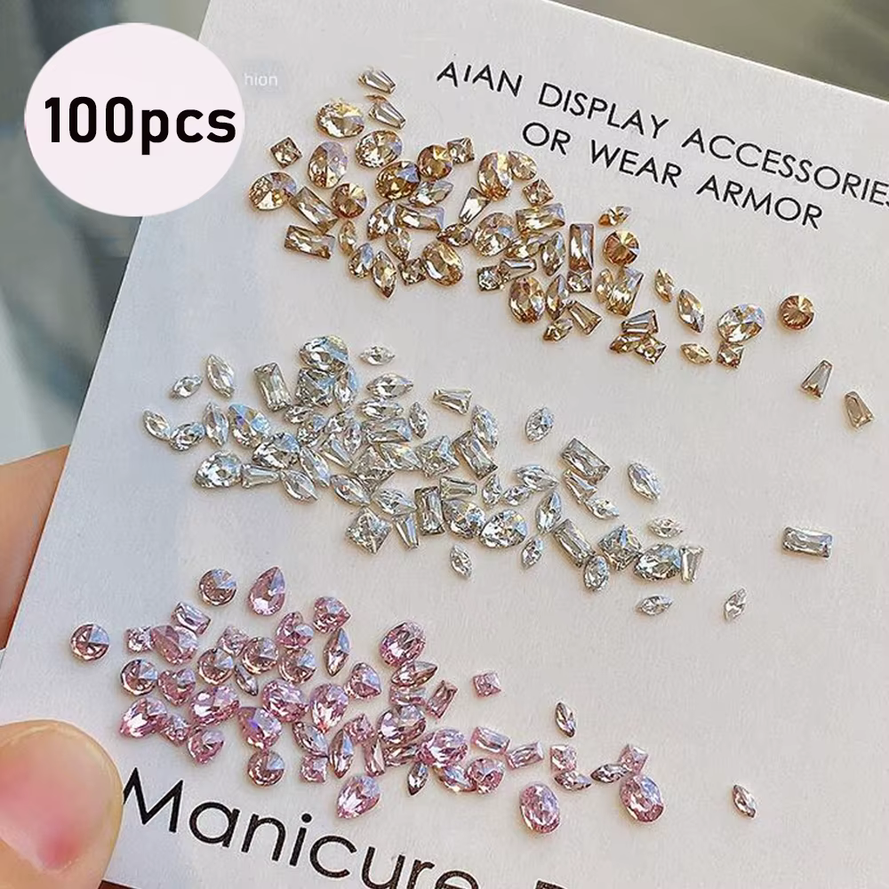 Mini strass blanc/rose/champagne or, 100 pièces, Zircon Flash inversé, fond plat, accessoires de lux