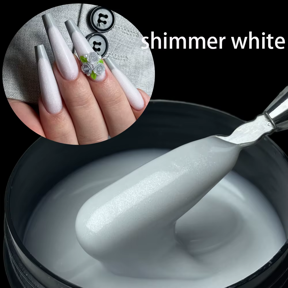 Jillnails Shimmer Nude Gel Nail Builder 100g Glitter Scintillant Blanc Or Argent Rose Builder