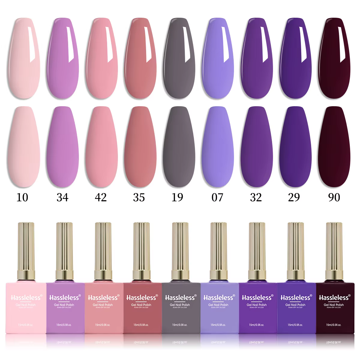 Ensemble de vernis à ongles en gel Hassleless de 9 pièces (15 ml chacun) : Un vernis à ongles en gel