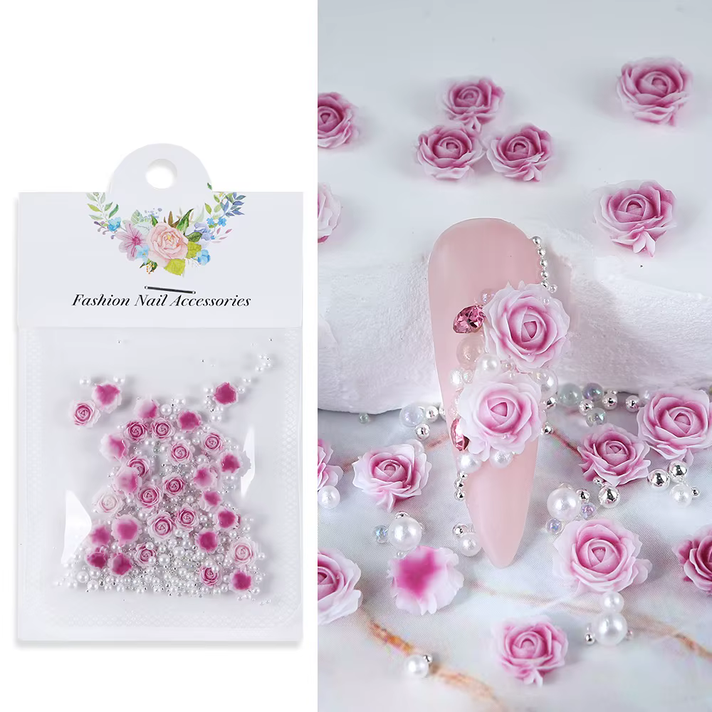 30 pièces Rose Rose fleur 3D ongles strass décoration ongles bijoux coloré mixte perle perles breloq