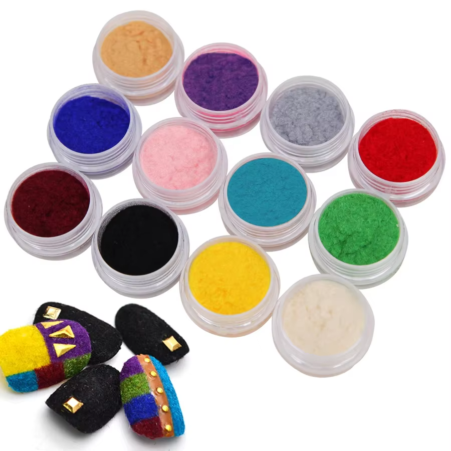 Vernis à ongles en velours, 12 couleurs/ensemble, poudre d'art, flocage de pigments pour bricolage,