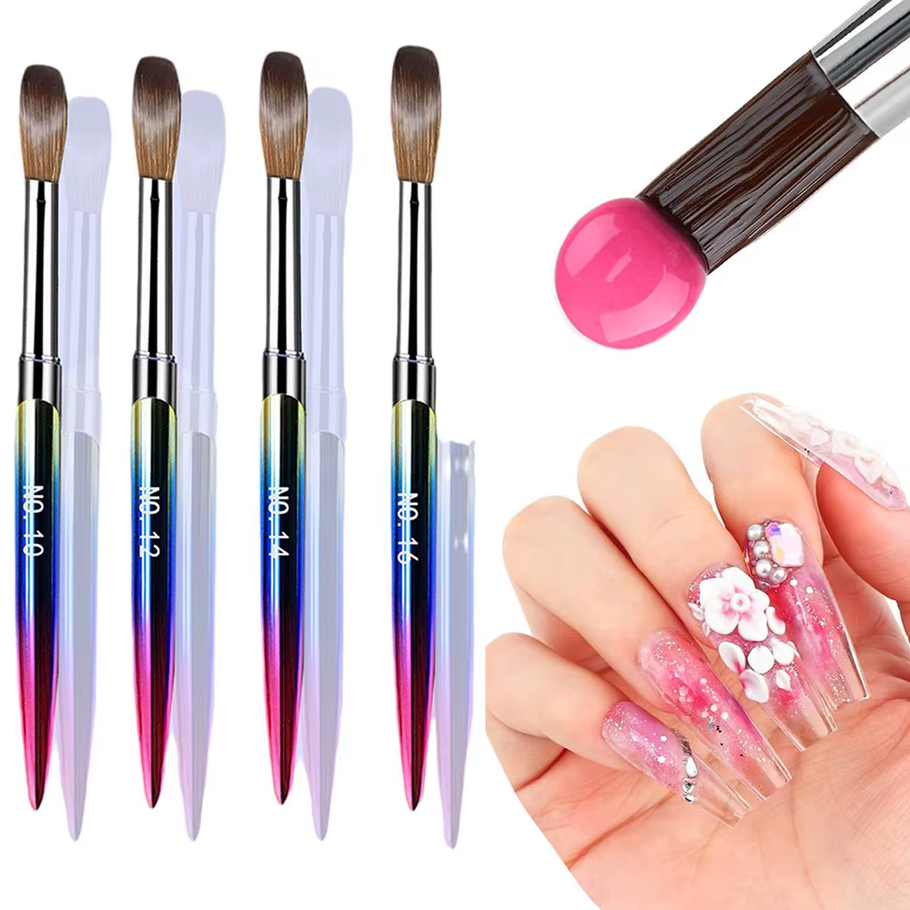 Stylo brosse à ongles en acrylique No.10/12/14/16 20-26mm, pour Application acrylique, Extension pro