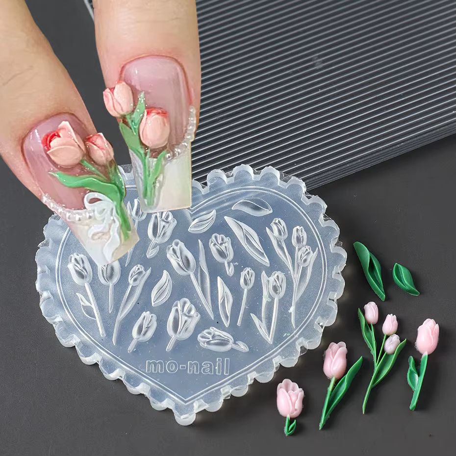 Moule à ongles en Silicone, fleur Sakura de printemps, sculpture acrylique 3D, tulipe champignon, pl