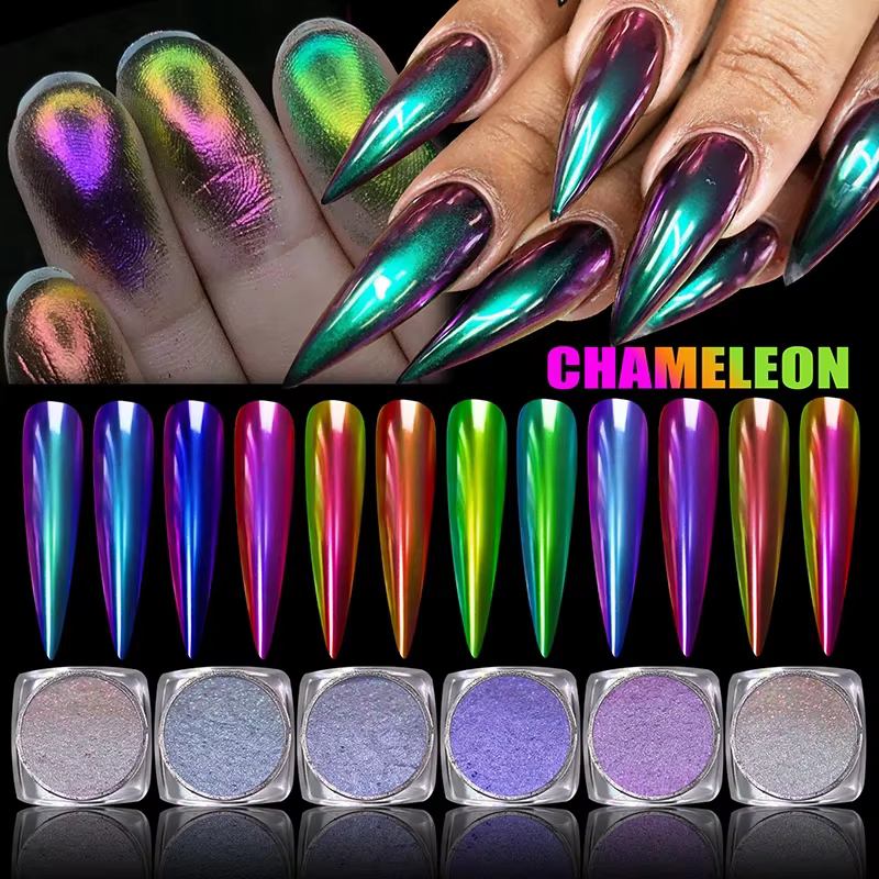 Poudre miroir magique caméléon polarisant, paillettes pour ongles, diamant holographique à haute lum