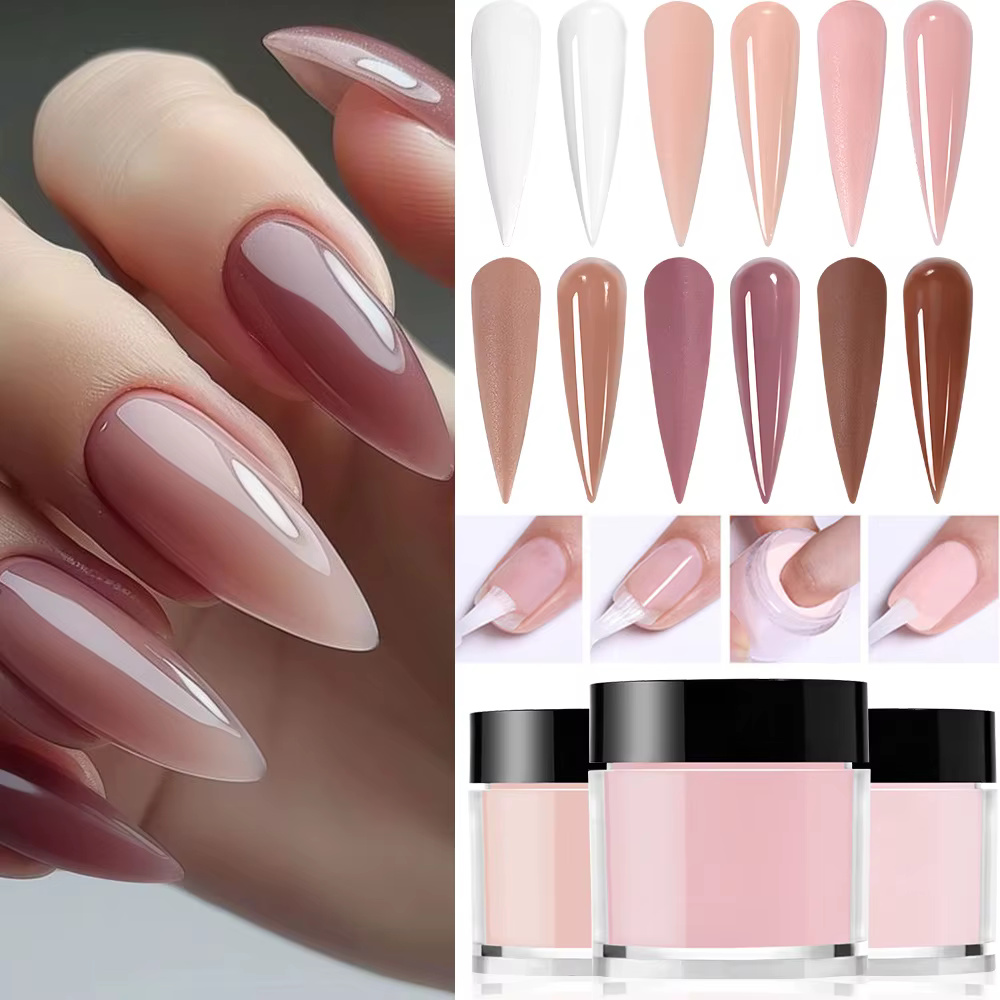Poudre acrylique professionnelle, 6 couleurs/ensemble, rose clair, blanc, Nude, polymère pour Extens