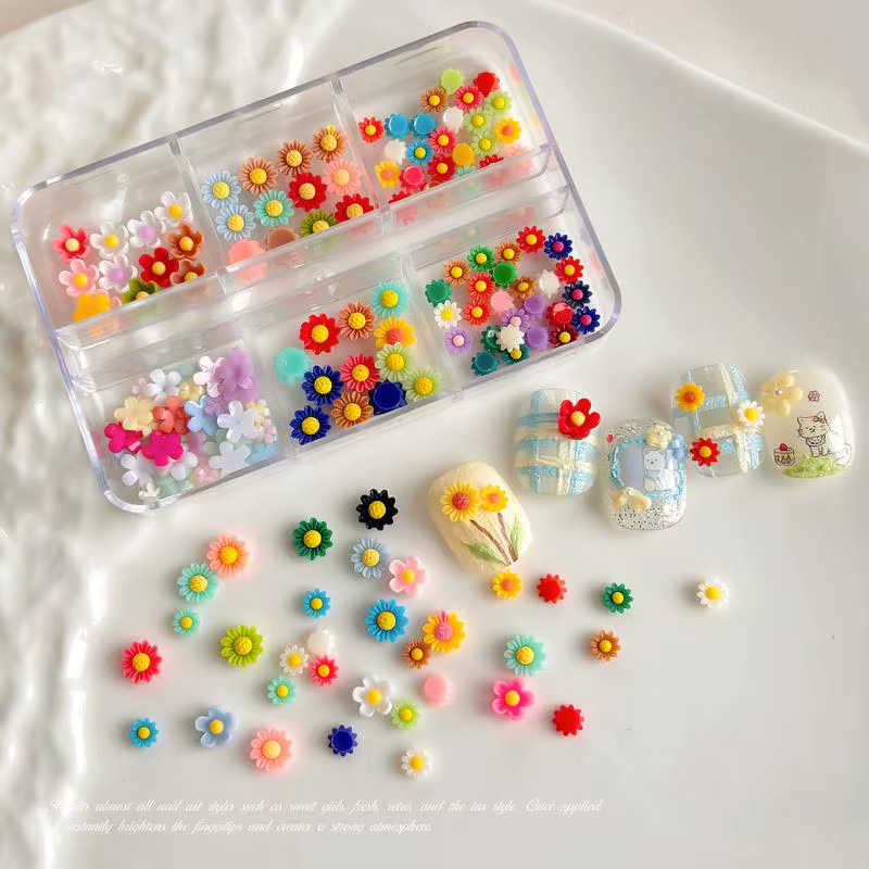 Breloques pour ongles, ambiance estivale, tournesol, fleurs 3D en résine, strass, décorations artist