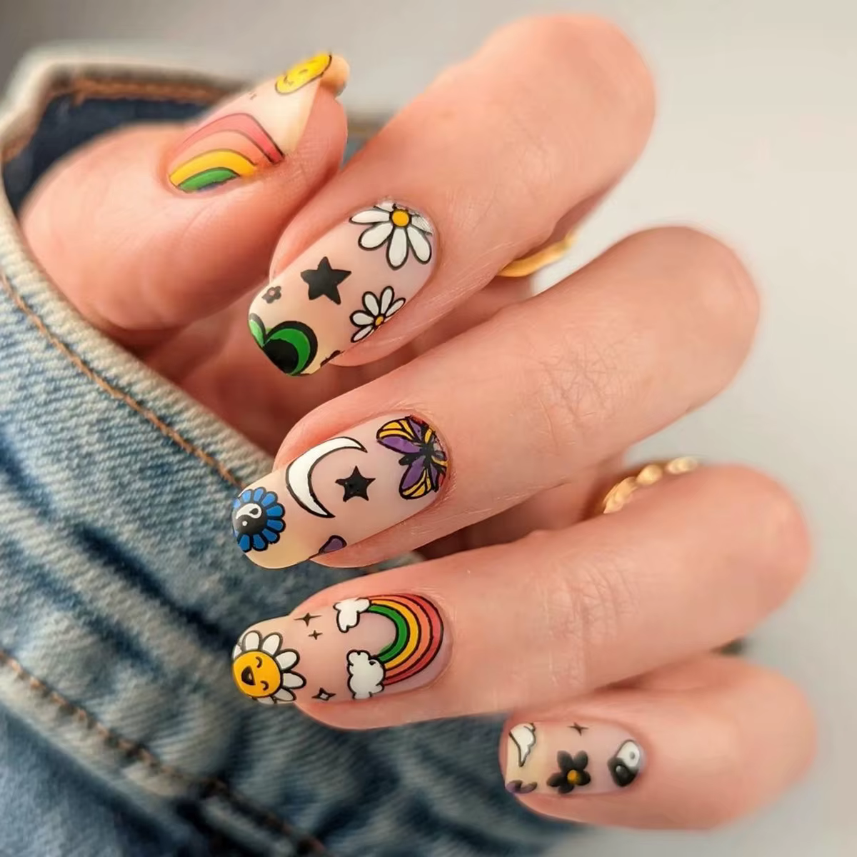 24 pièces/ensemble nouveau ovale presse sur ongles Patch portable ongles conseils mignon dessin anim