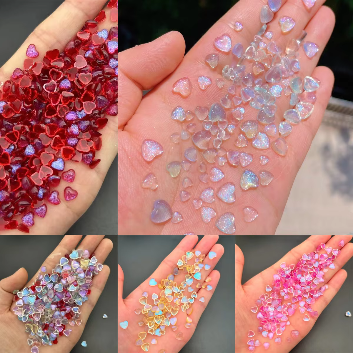 Breloques japonaises en forme de cœur pour nail art, 50 pièces, accessoires en résine, dessin animé,