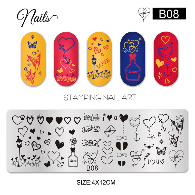 Plaques d'estampage d'ongles pour la saint-valentin, plaque de Nail Art en acier inoxydable, fleur d