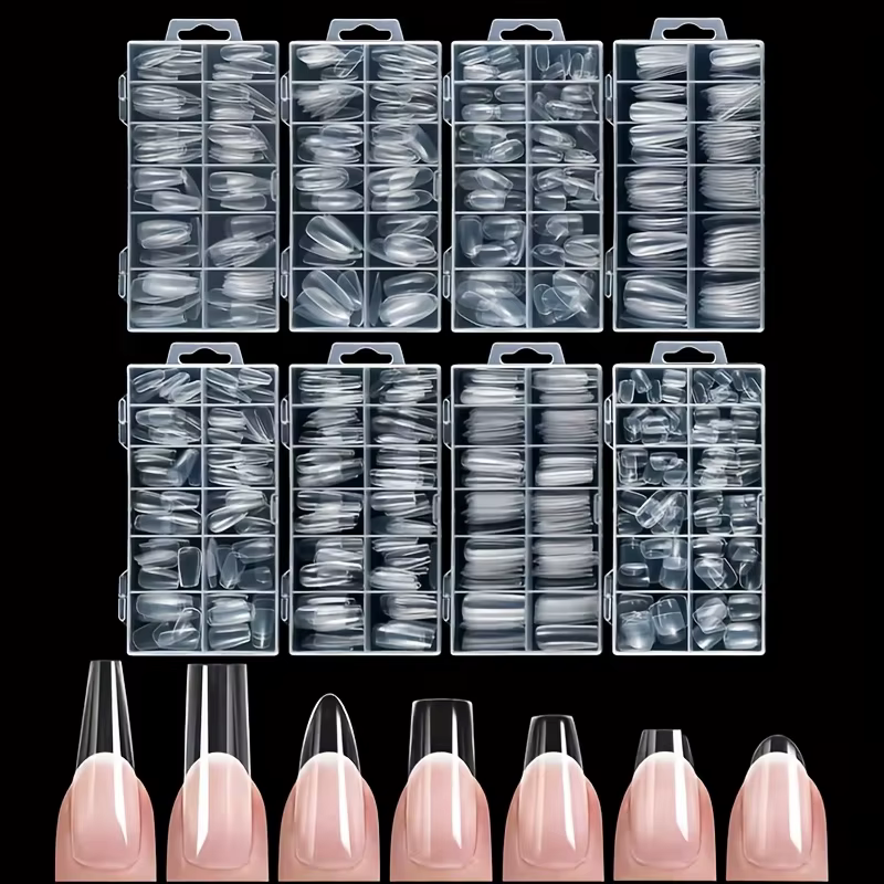 120 pièces d'ongles en boîte de style cercueil transparent/amande/talons hauts fins//carré/autres fo