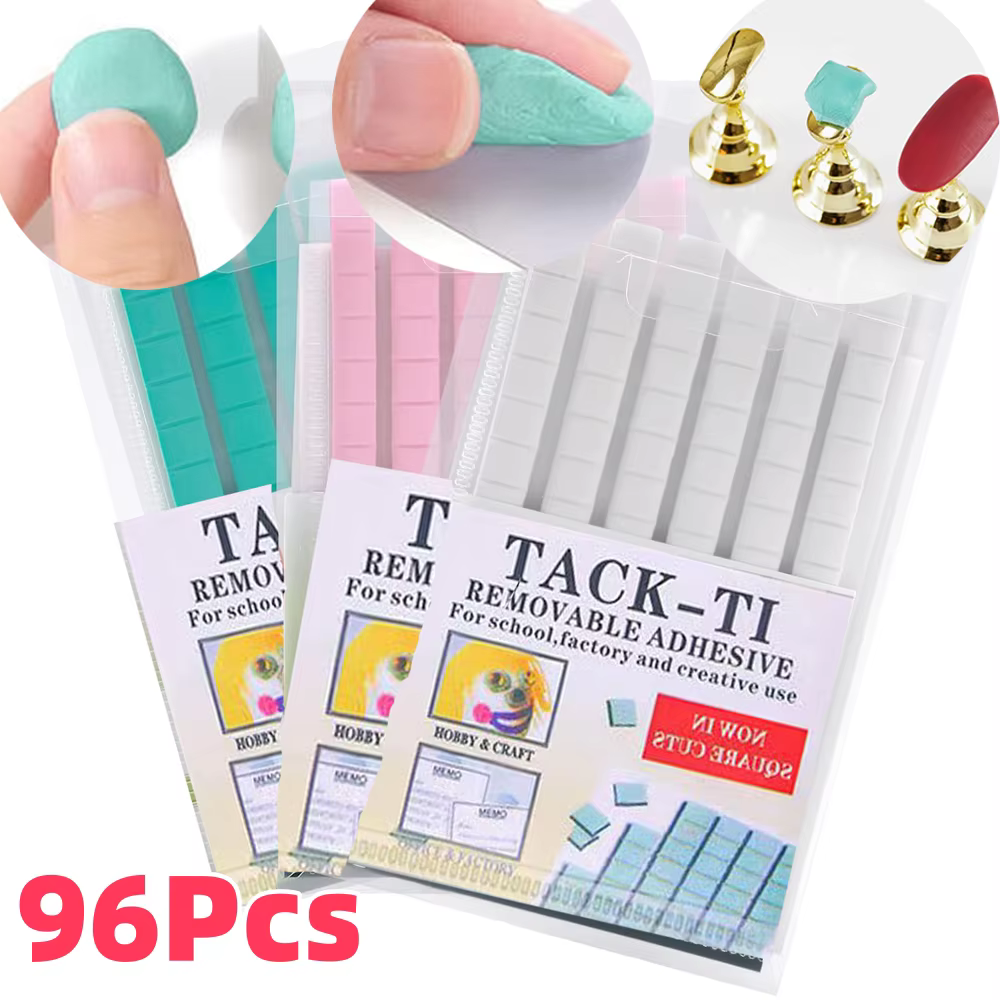 Colle adhésive réutilisable pour ongles, argile blanche/rose/verte, pour faux ongles, présentation d
