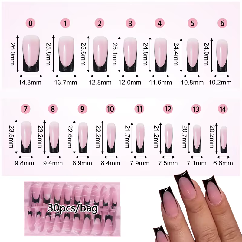 30 pièces pointes d'ongles carrées été français dégradé faux ongles d'orteil portable court carré pi