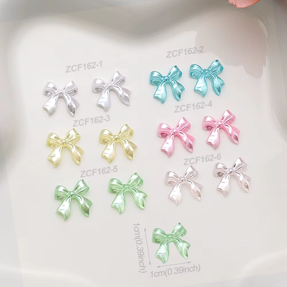 Breloques pour ongles en ruban nacré rose 3D, 100 pièces, nœud papillon en résine Kawaii, décoration