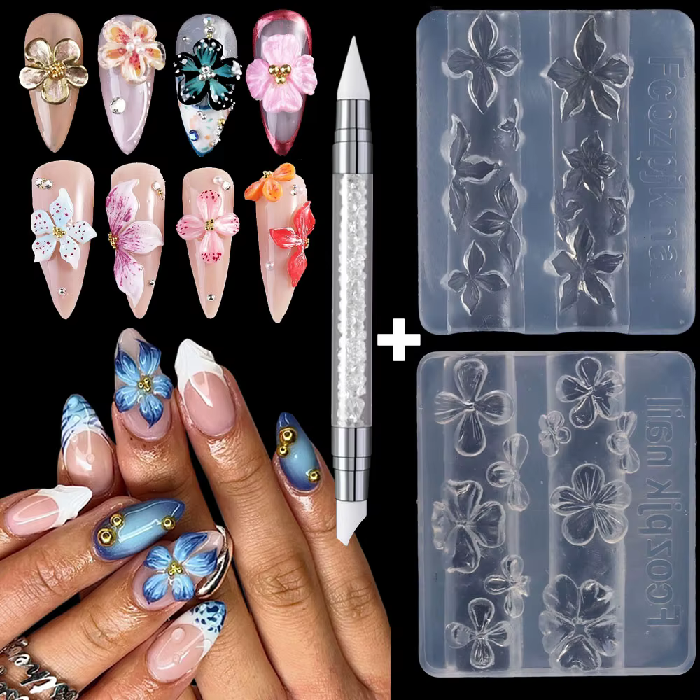 Moule de sculpture d'ongles en Silicone 3D, fleurs de lys en Relief, pétales de fleurs d'hibiscus, m