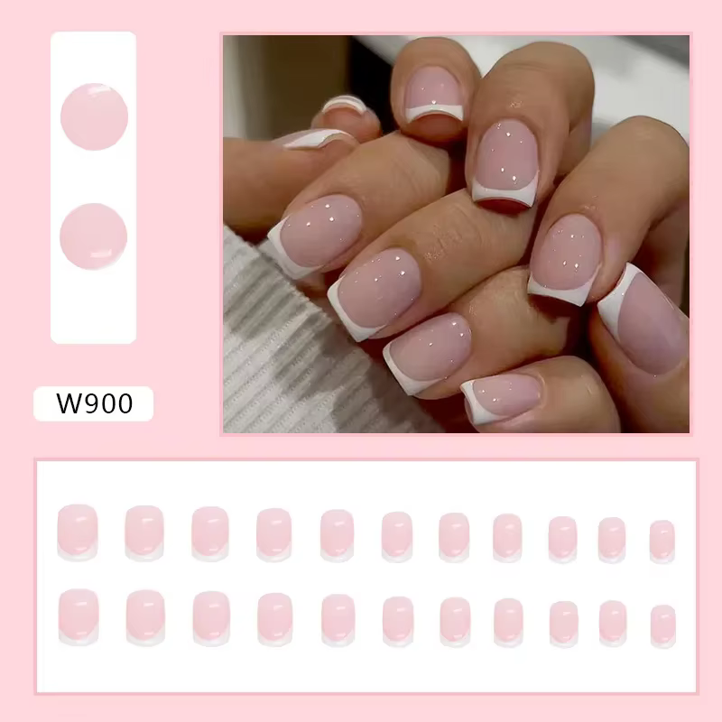Cherry Glitter 24 pièces presse sur ongles rose dégradé faux ongles brillant doigt artificiel manucu