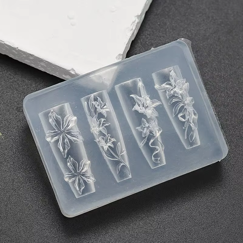 Moule à ongles - Modèles incurvés de sculpture 3D pour fleurs de lys, fleurs de lotus, poissons et p