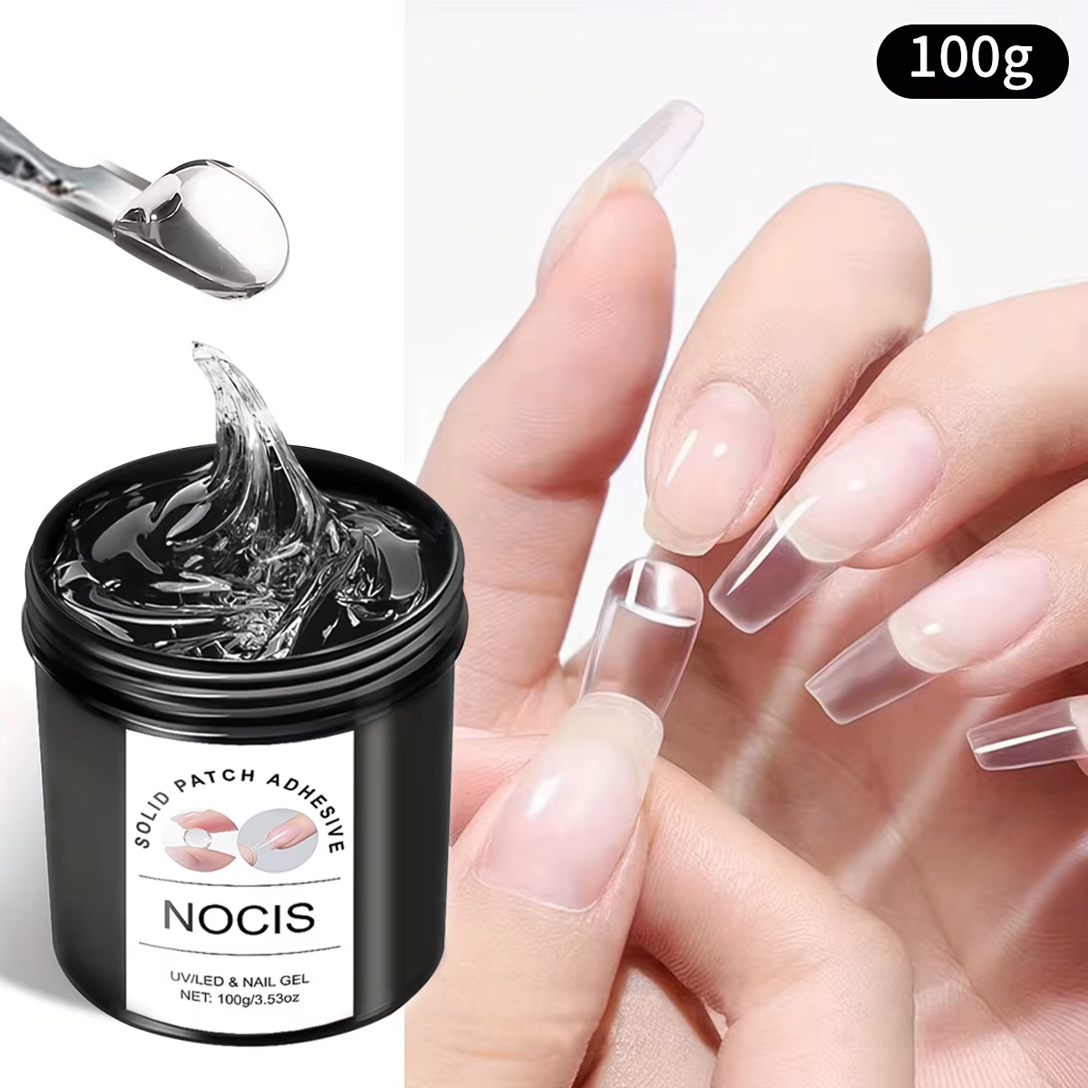 Gel adhésif solide pour ongles, 100g, colle longue durée, renforce et extension des ongles, aucun do