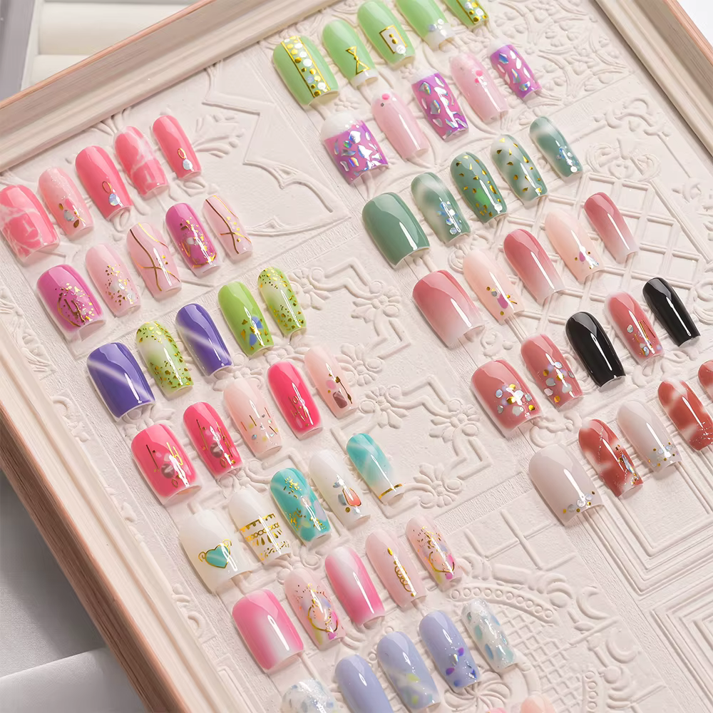 Autocollants pour ongles couleur Dopamine, 5 feuilles (80 pointes), sans cuisson, feuille/lignes 3D,