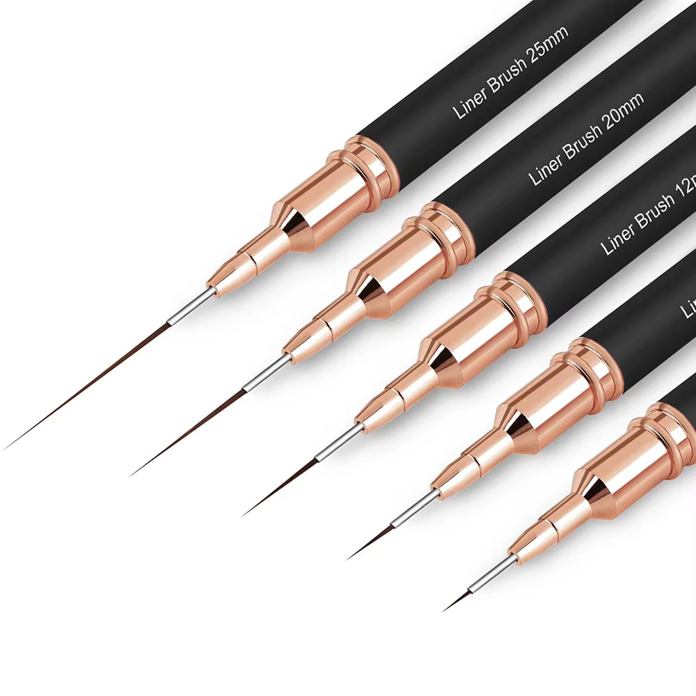 Pinceaux noirs pour Nail Art, 5 tailles, stylo de conception d'ongles/8/12/20/25mm, outil de dessin 