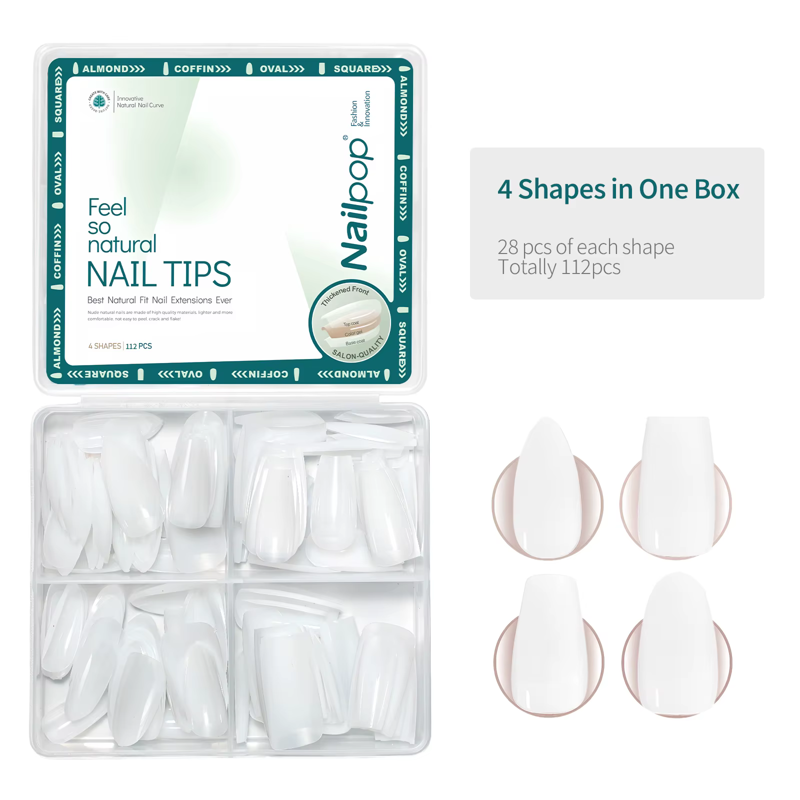 NAILPOP 4 formes 112 pièces couleur nue presse sur ongles naturel pré-coloré Gel ongles conseils ton