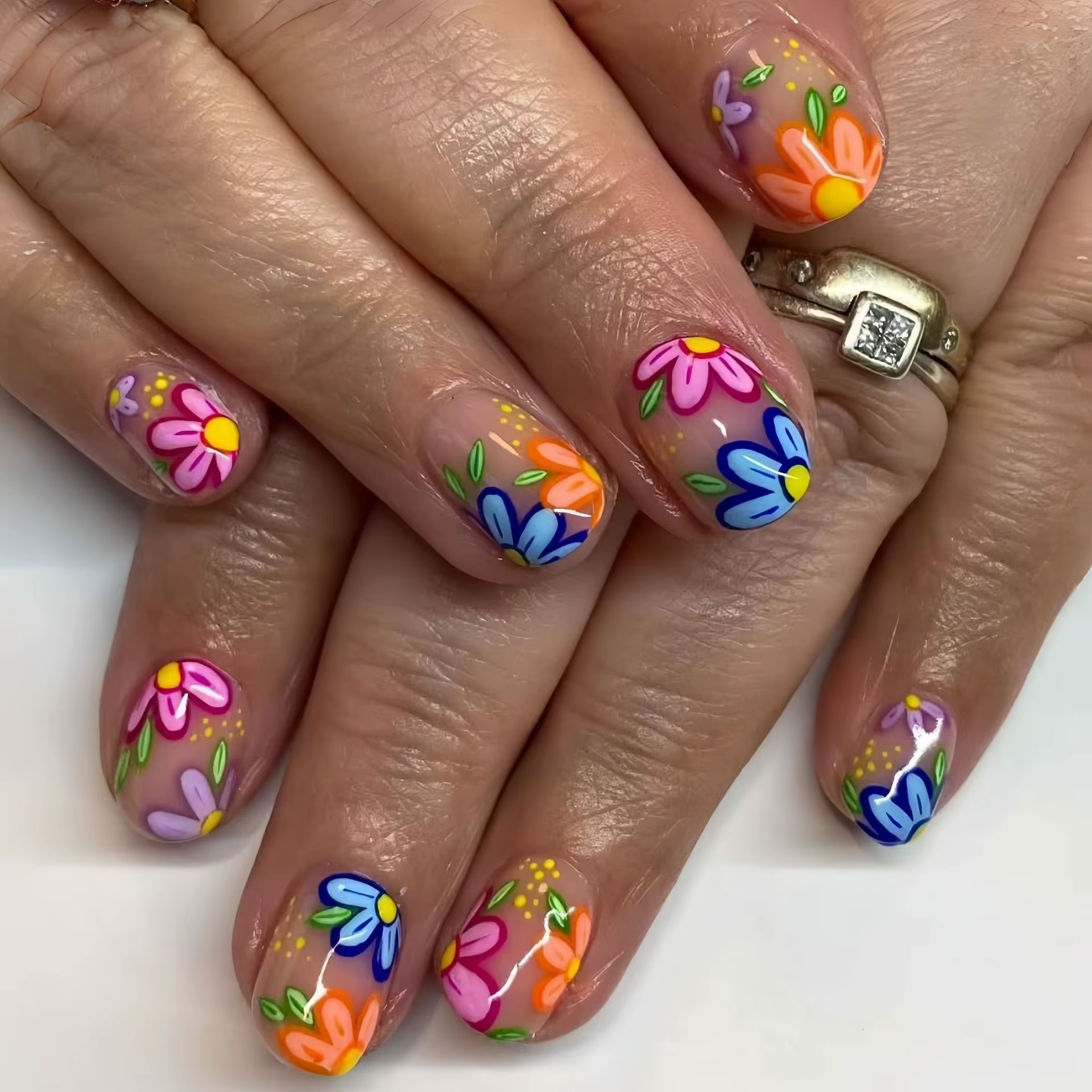 Faux ongles à presser de taille moyenne, carrés, avec motif papillons rouges et fleurs, ongles franç