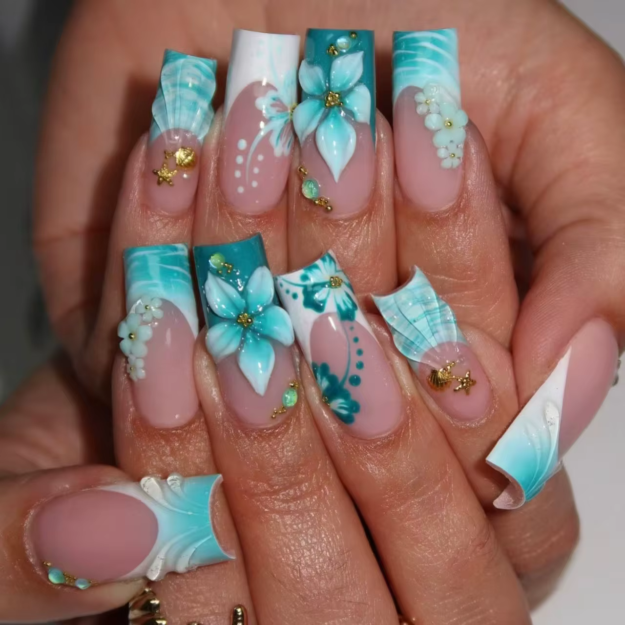 Faux ongles carrés moyens avec colle, 24 pièces, fleurs roses Blush, couverture complète, acrylique 