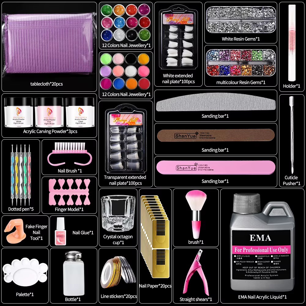 Kit d'ongles en poudre acrylique monomère, liquide acrylique pour Extension d'ongles, ensemble de ma
