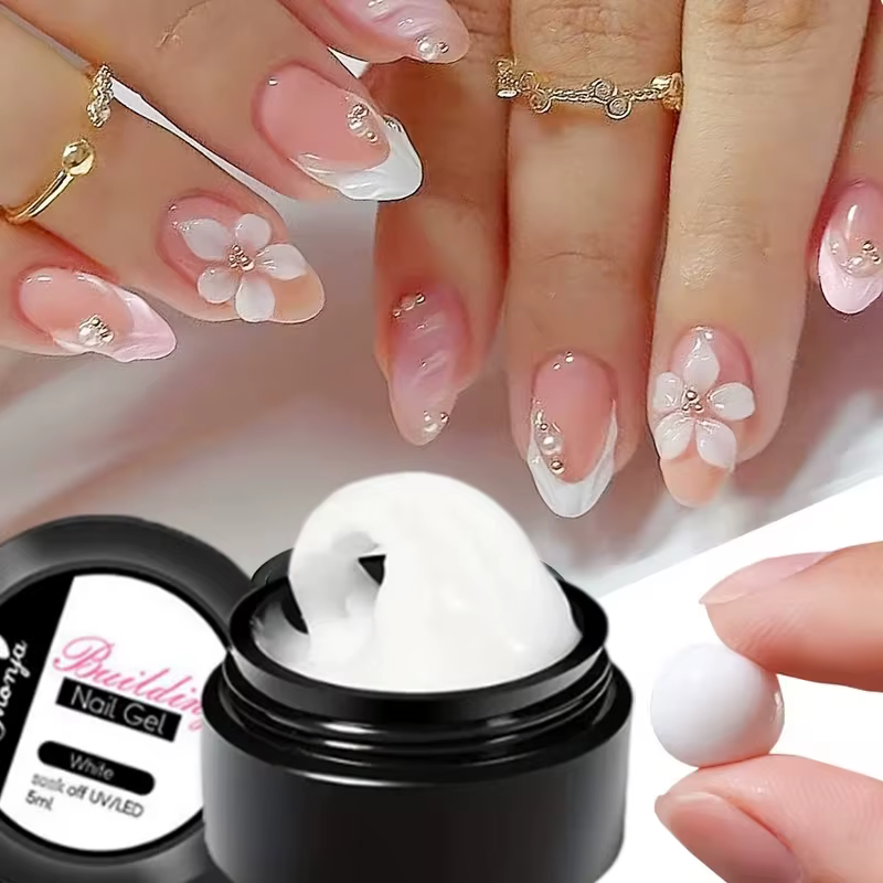 Gel de décoration pour ongles 3D 5 ml, adhésif artisanal blanc, gel solide non collant de type gelée