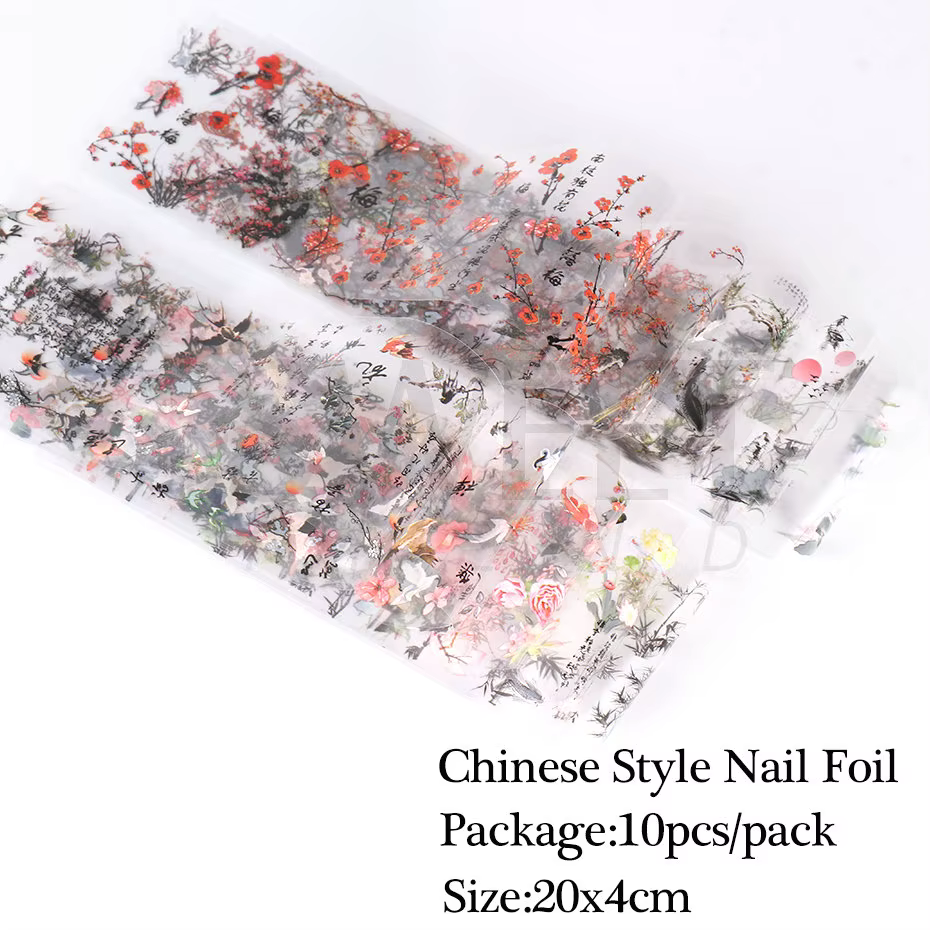 10 pièces feuilles à ongles caractère chinois grue bambou or poisson fleur Style chinois curseur aut