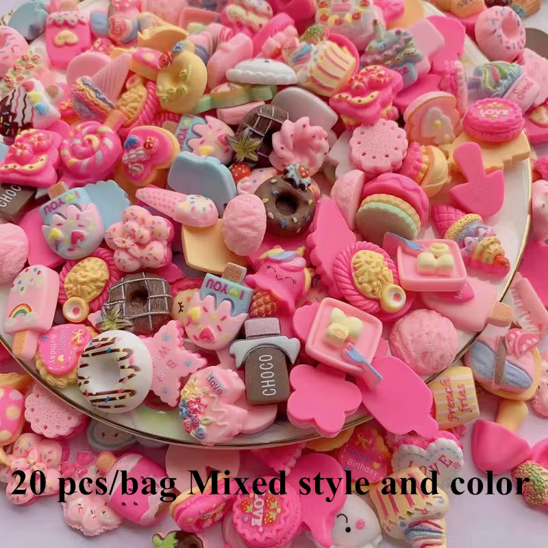 20 pièces/sac Style mixte résine bonbons Biscuit nourriture Nail Art coque de téléphone épingle à ch