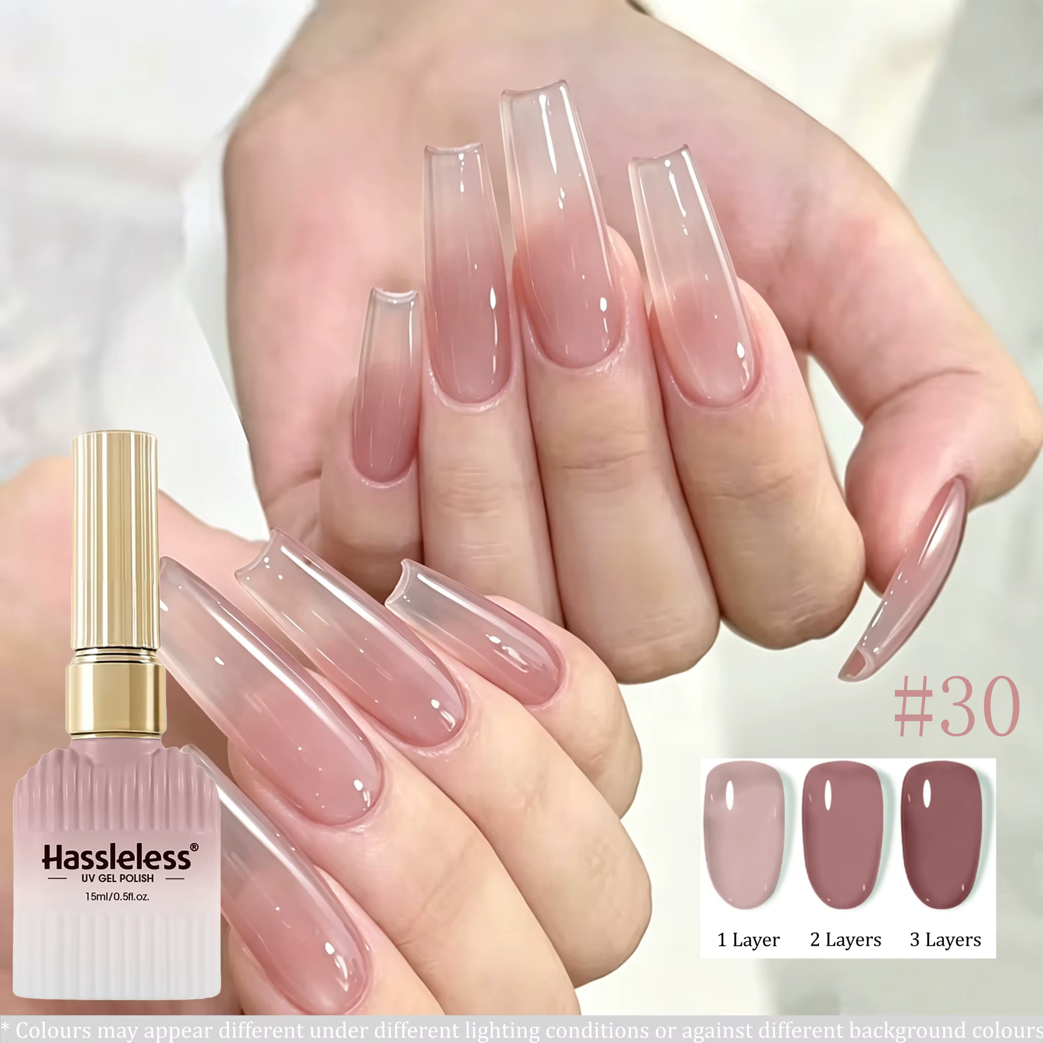 Gel UV transparent gris nude sans tracas, plusieurs couches fines pour des ongles nude naturels, gel