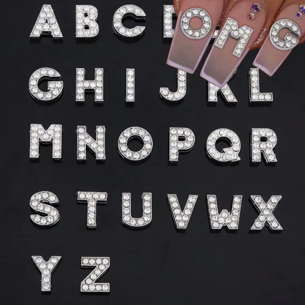 26 pièces/paquet Style européen et américain strass alliage lettre anglaise Nail Art décoration, Y2K