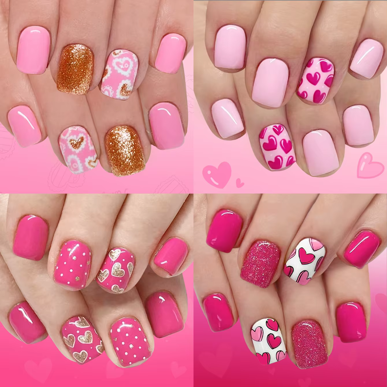 96 faux ongles courts carrés français pressés avec motif cœur, faux ongles en acrylique pour la Sain
