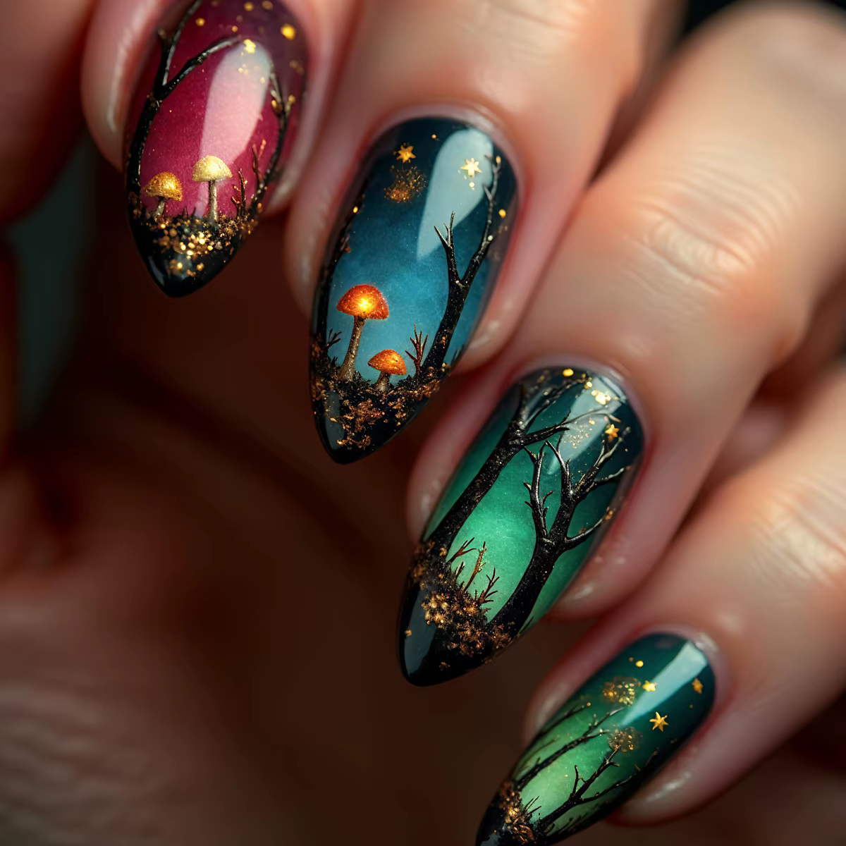 24 pièces/seste faux ongles courts moyens pour femmes filles fleurs colorées plage de champignons po