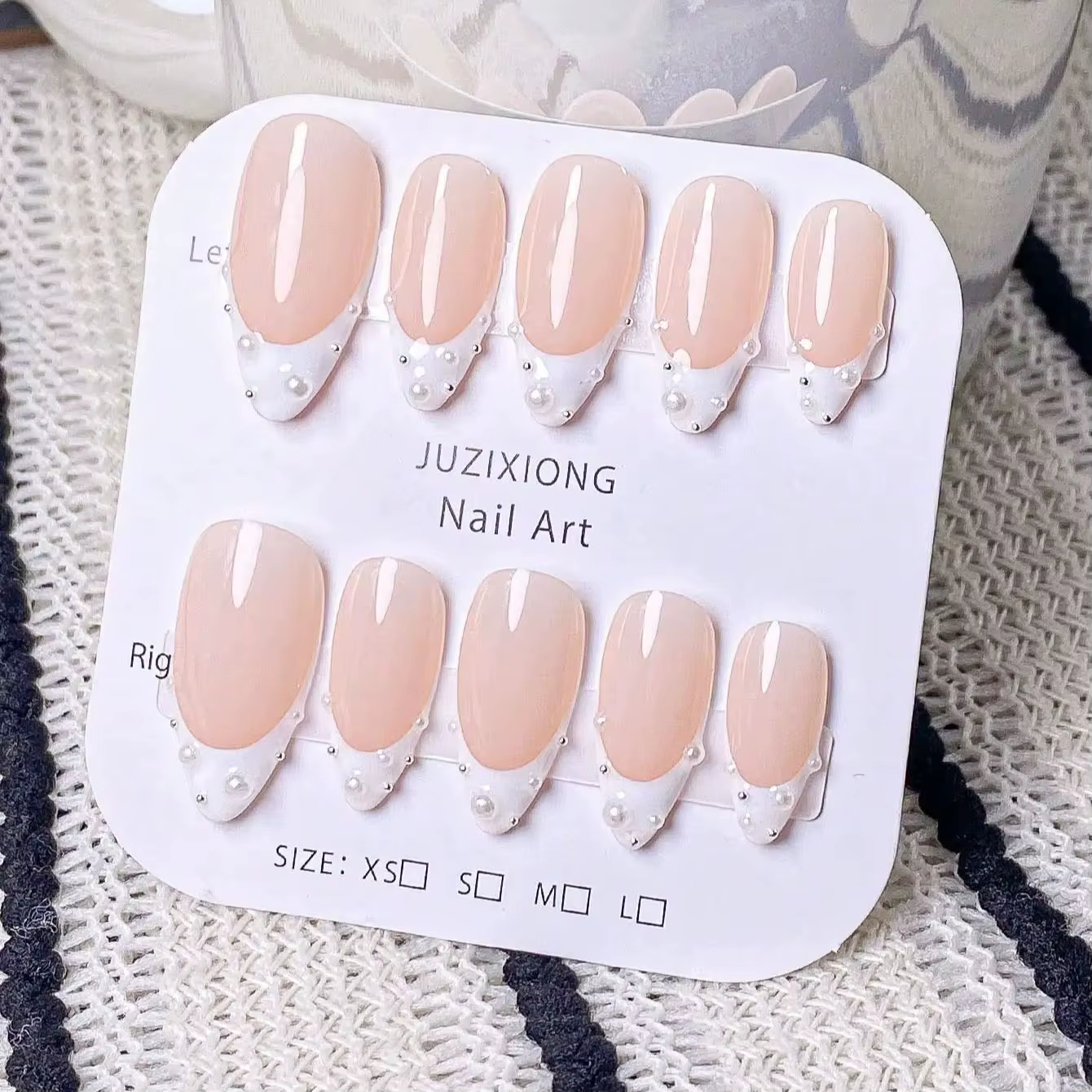10 pièces de faux ongles français blancs nacrés faits à la main, élégants, romantiques, minimalistes