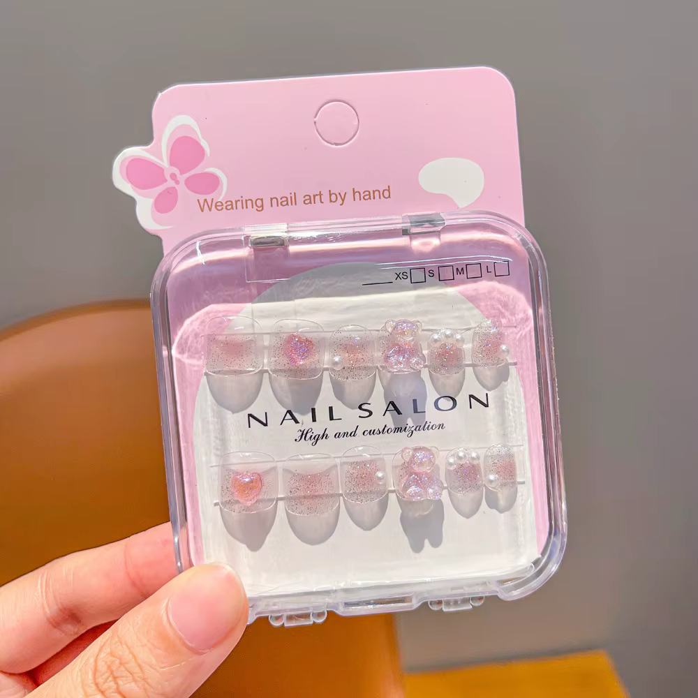 Ongles autocollants amovibles pour enfants, motifs dessin animé mignons, cerises et nœuds, pour fill