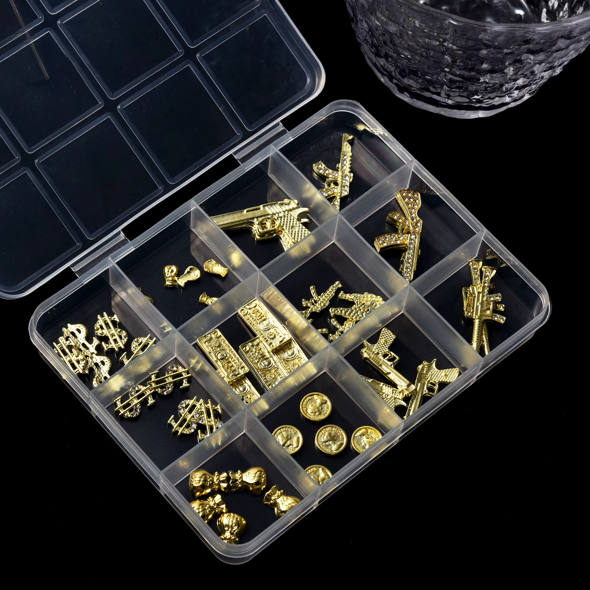 Accessoires professionnels pour ongles en alliage métallique Y2K, 12 grilles, petit signe d'argent d