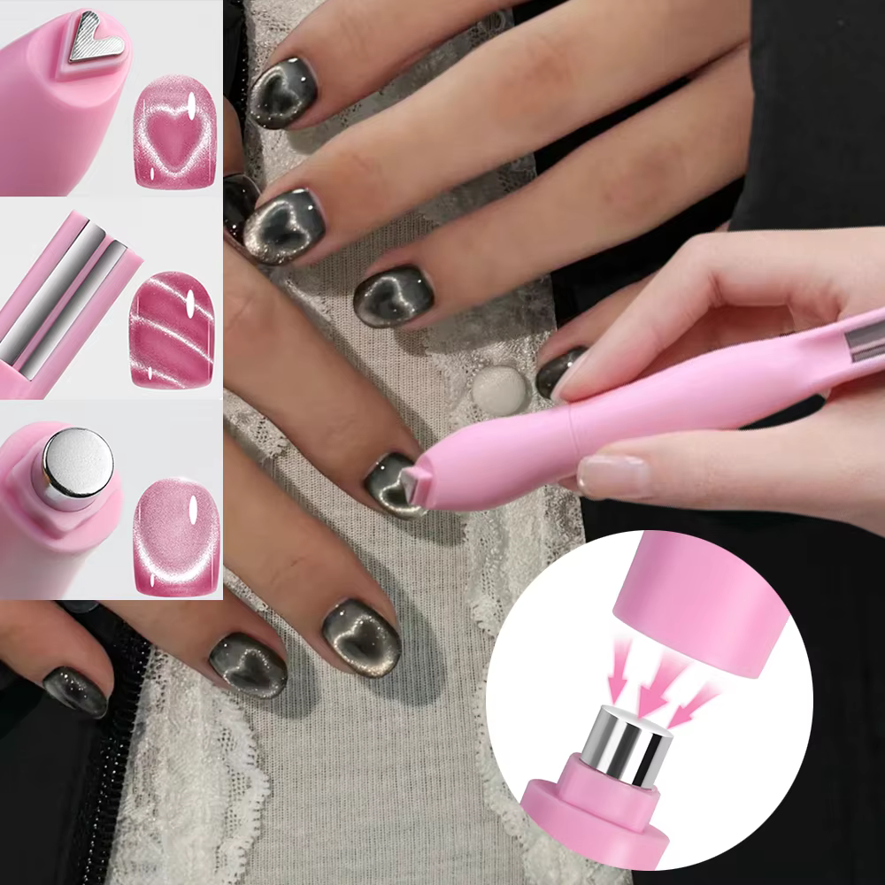 1 pièces 3-en-1 coeur forme oeil de chat Nail Art aimant Double ligne lune serpent français aimant s