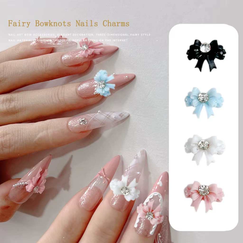 Nœuds féeriques de couleur unie, 30 pièces, breloques pour ongles en résine, nœuds minimalistes Doub
