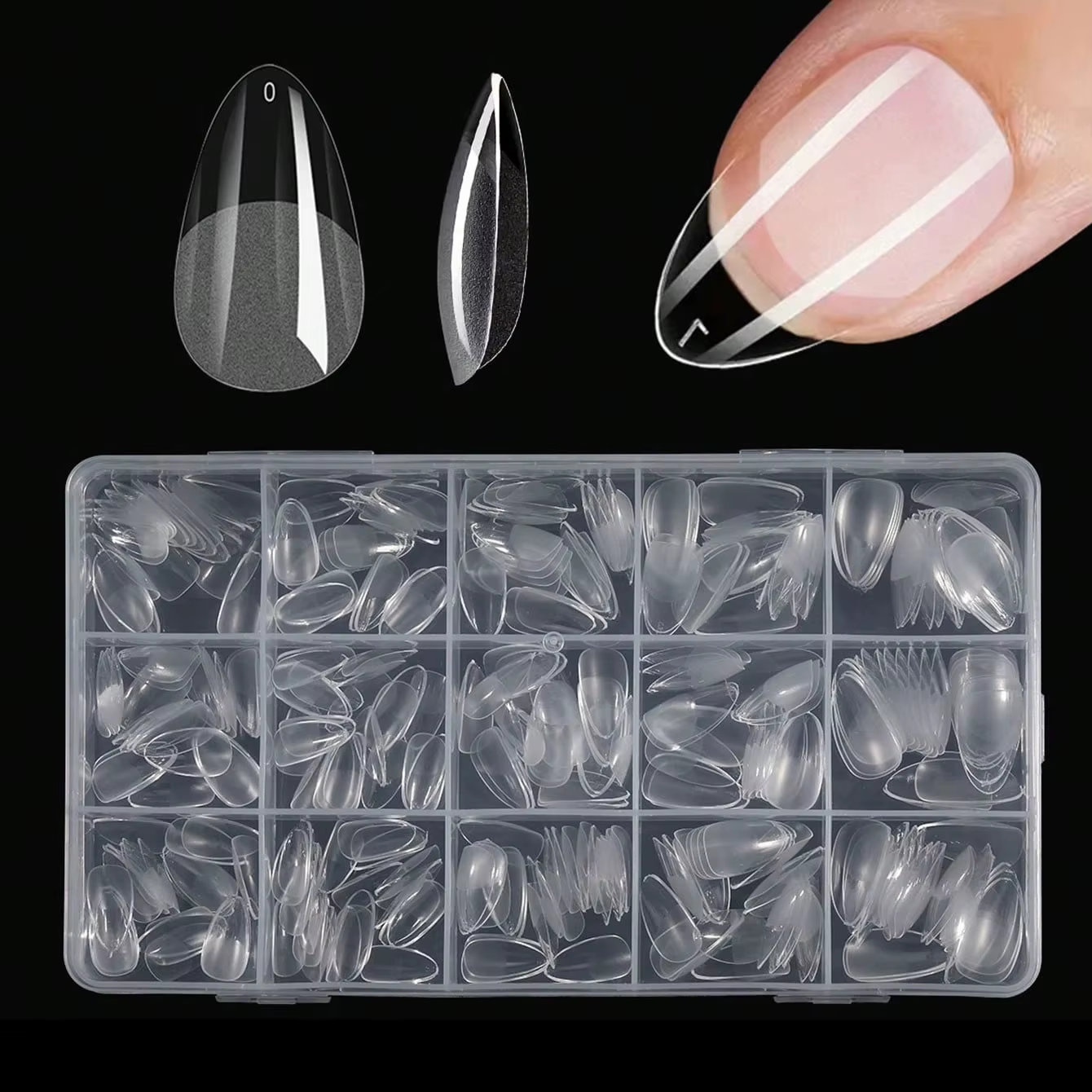 330 pièces/boîte faux ongles transparents en acrylique mat en forme d'amande, Kit de pointes d'ongle