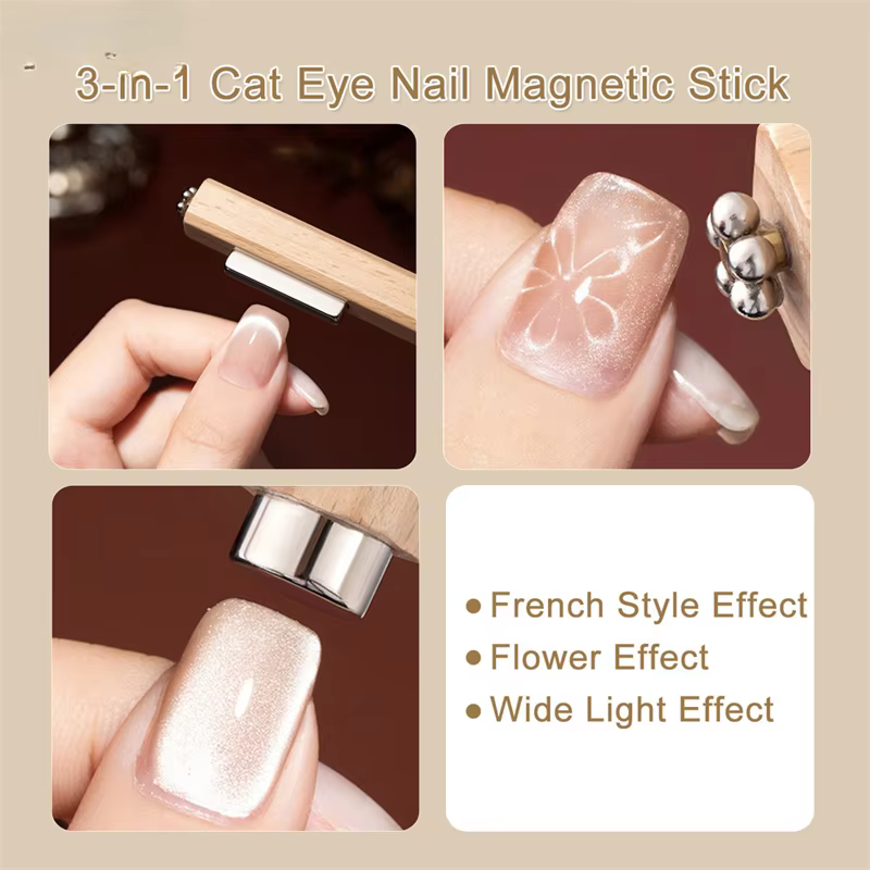Cube magnétique œil de chat 3 en 1 pour ongles, bâton carré magnétique puissant, stylo magnétique, D