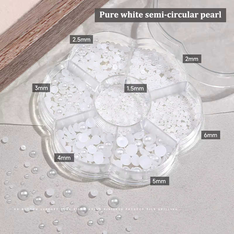 7 grilles argent or perle Nail Art décorations blanc demi-rond fond plat taille mixte Nail Art brico